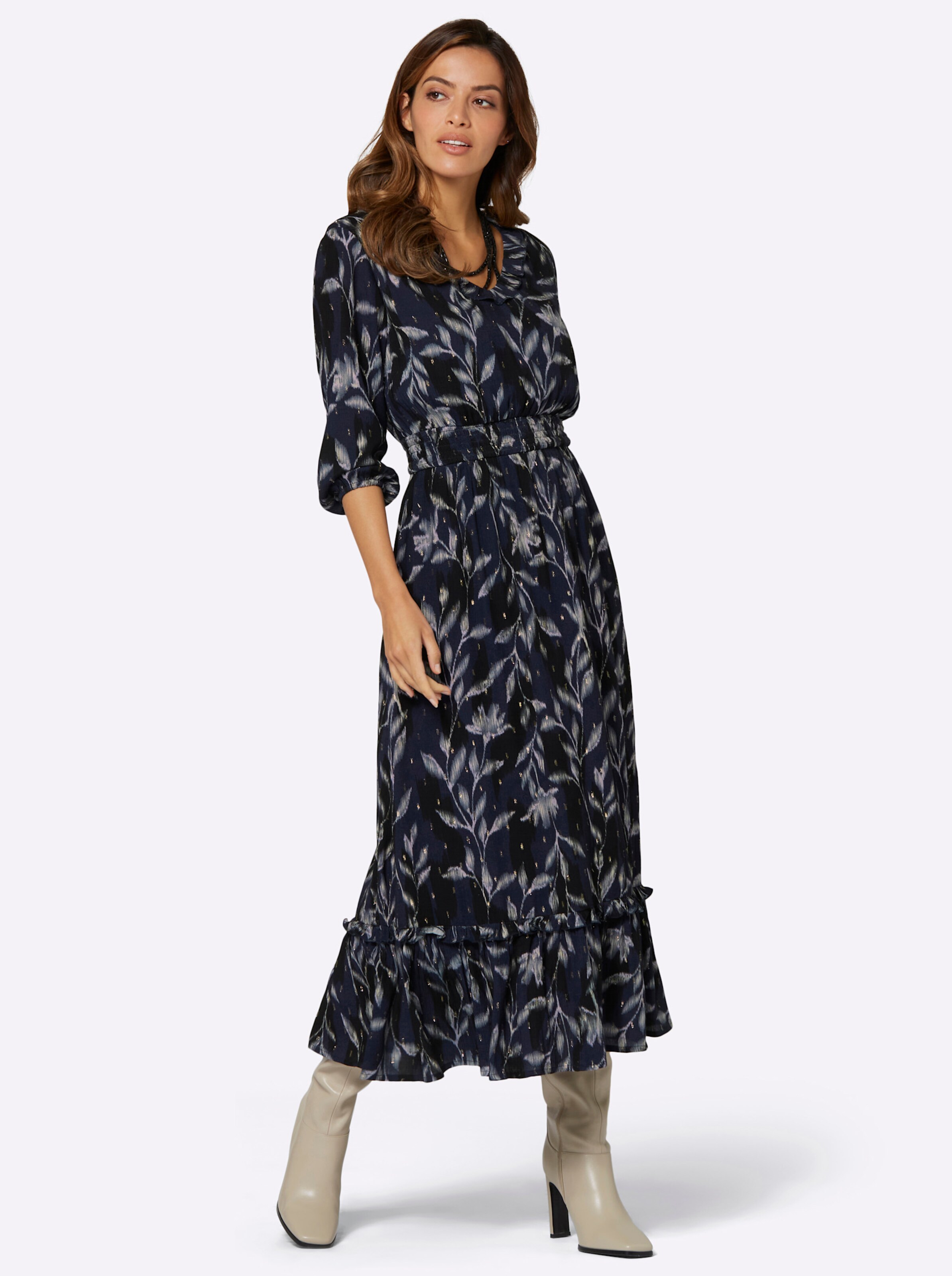 Kleid in marine-champagner-bedruckt