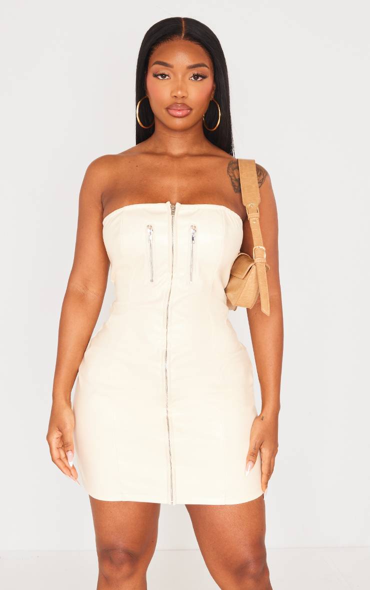 Crème Robe Moulante Shape En Synthétique Avec Détail Zippé