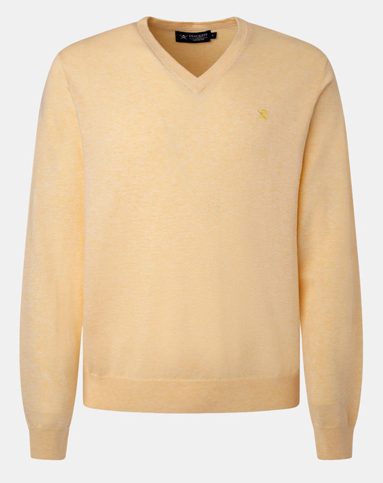 Hackett London Pull en Coton & Soie col V jaune chiné