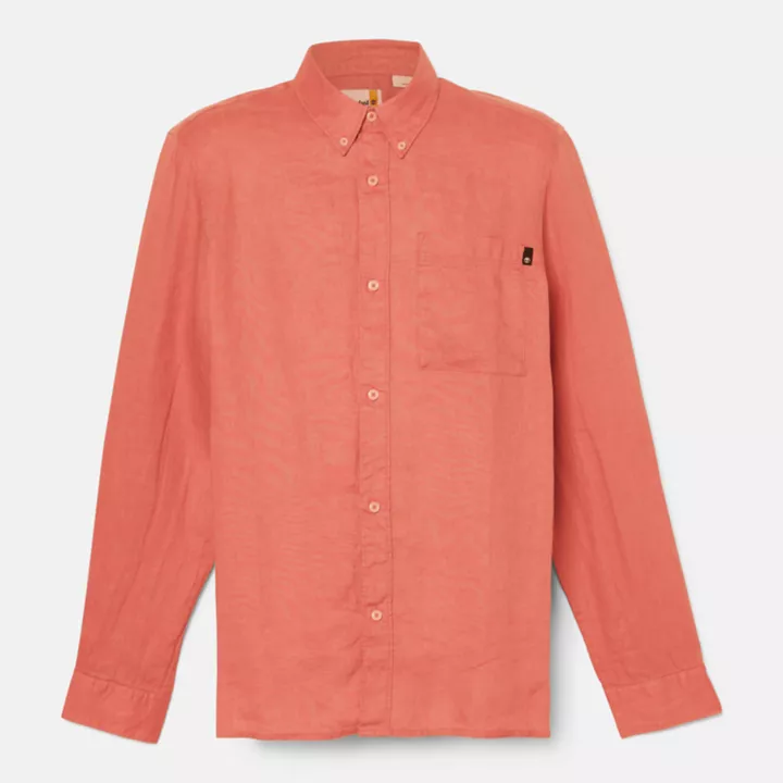 Chemise en lin à poche pour homme en orange clair
