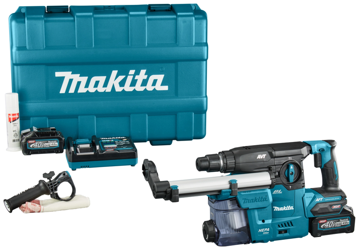 Makita HR008GM202 XGT 40V Max Combihamer set 4,0 Ah accu (2 st), snellader, stofafzuiging, in kunststof koffer - 3,9 J