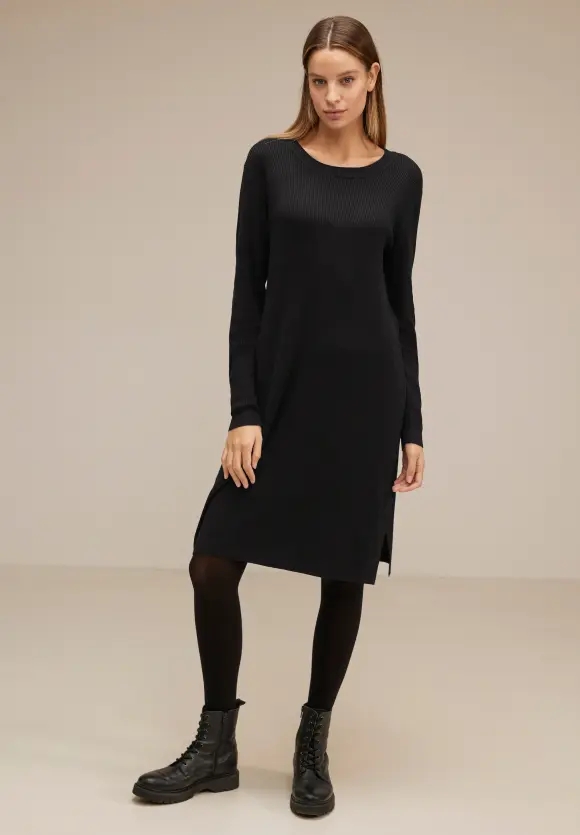Rippstrick Kleid - Black