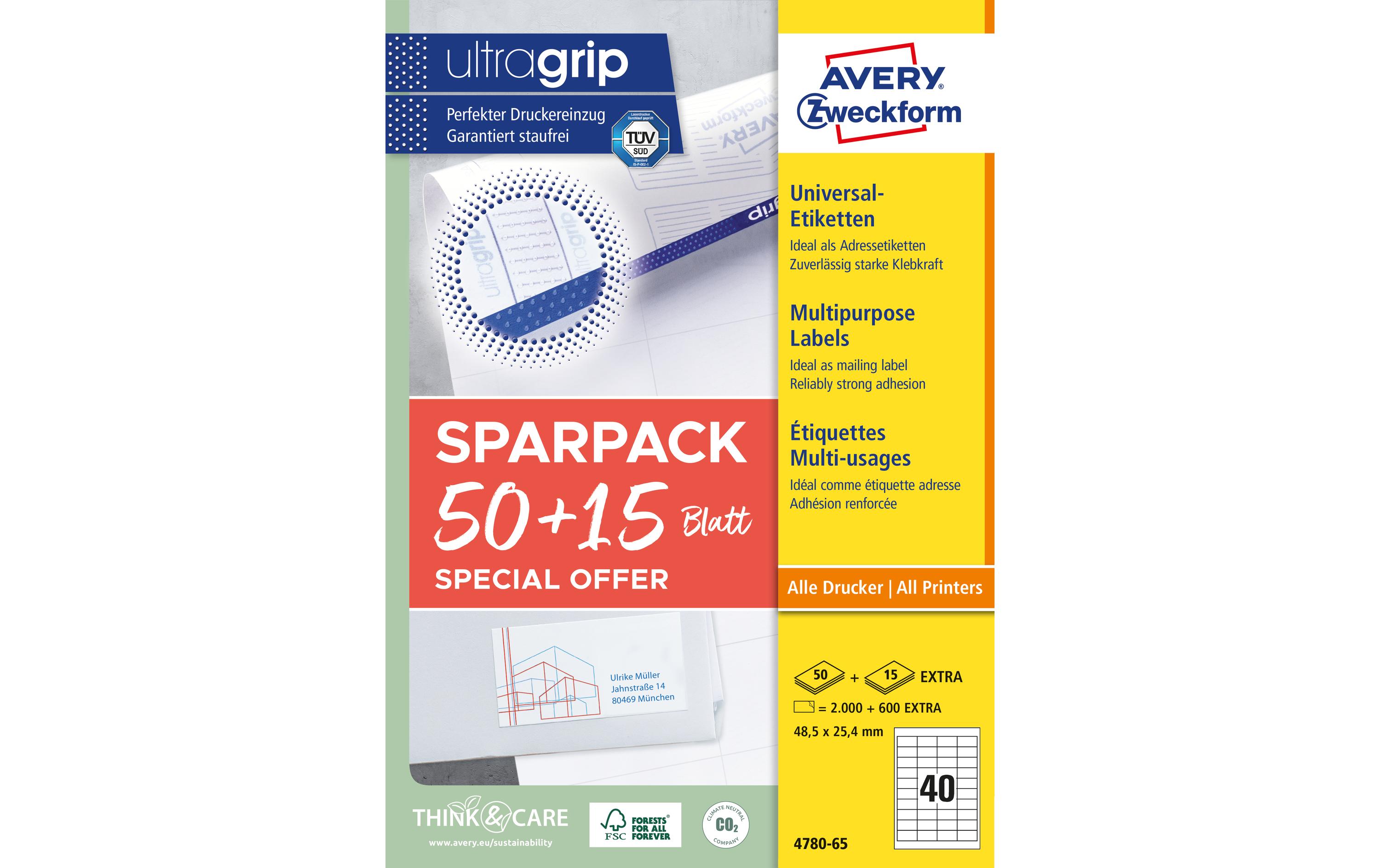 Universal-Etiketten 4780-65, 48.5 x 25.4 mm, 65 BlattPermanent haftende Etiketten