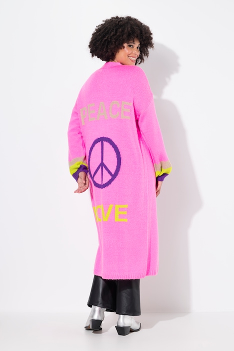 Long-Strickjacke, Rücken Peace-Motiv, offene Form