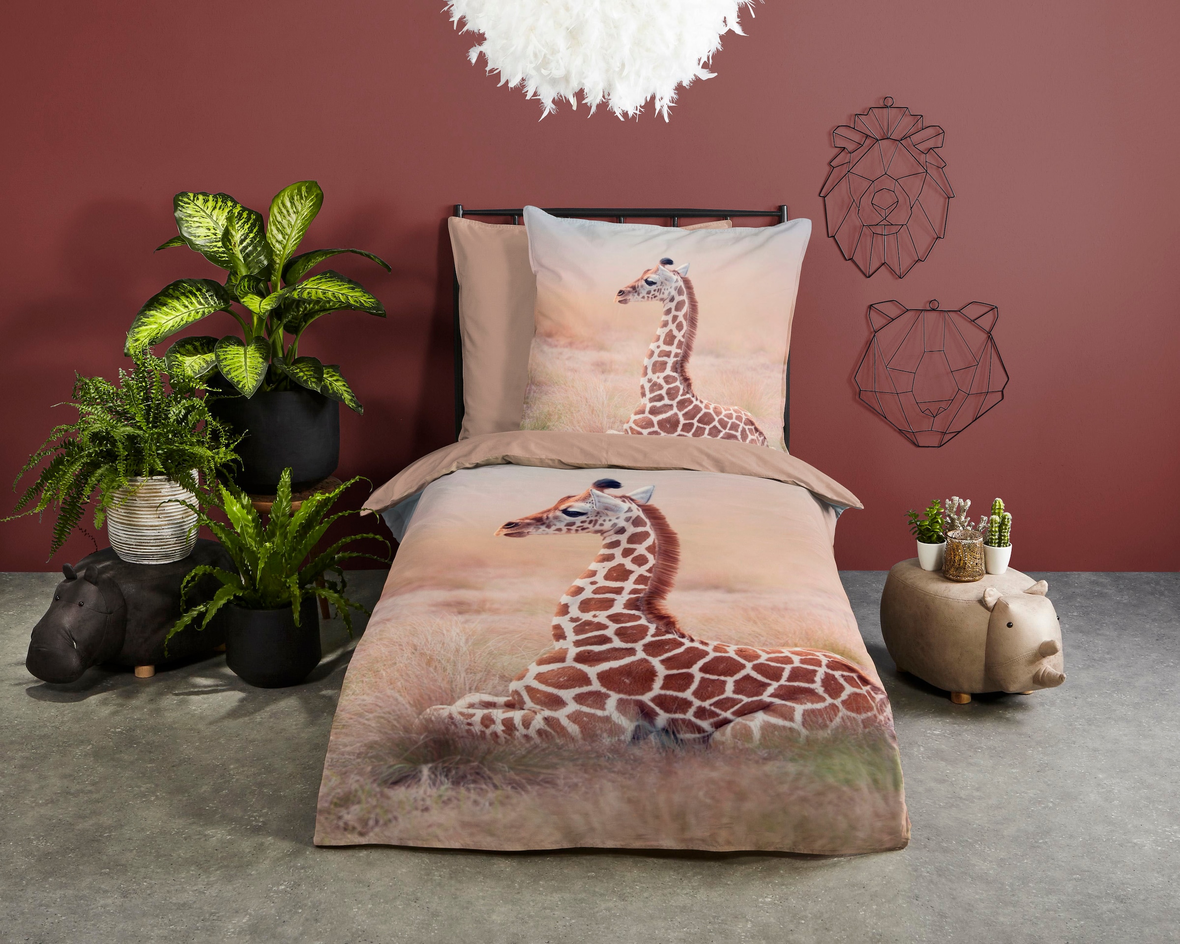 good morning Kinderbettwäsche »Sima« 2 Stk. tlg. Baumwolle, 135x200, Reissverschluss, Wendeoptik, Kind, Giraffe, Sand
