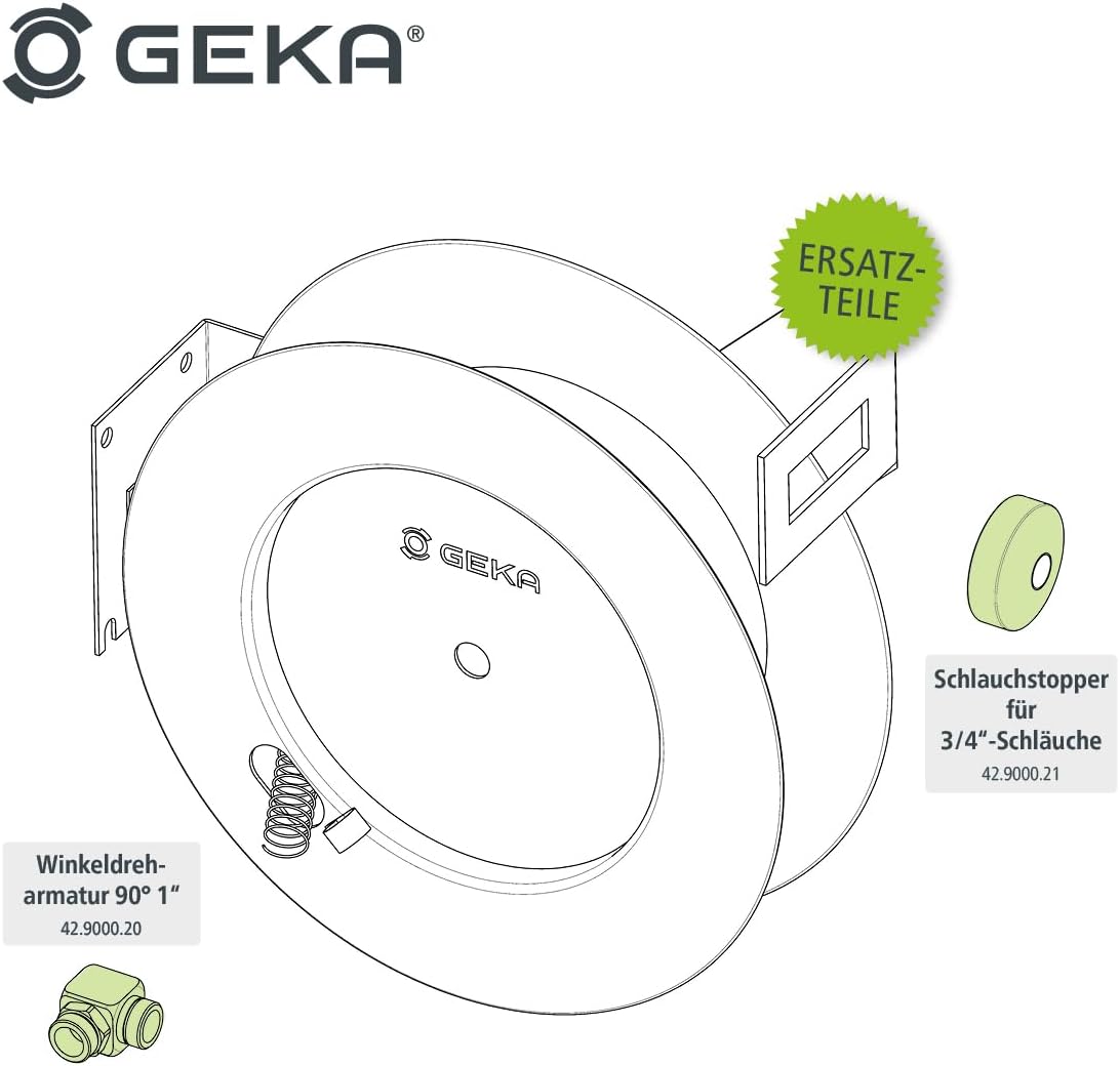 GEKA plus Automatischer Schlauchaufroller PA20GSK (robuster Schlauchaufroller, Stahlkonstruktion, autom. Rückzug, schrittweise Arretierung, mit 15 m Gummi Wasserschlauch)