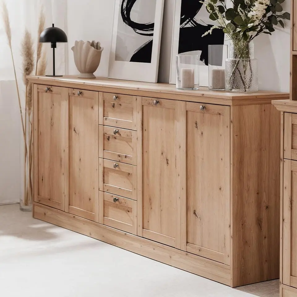CALICOSY - Buffetkast met 4 deuren en 4 lades TIMBER - Eik - 40x200x90 cm