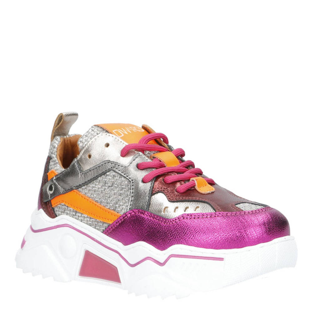 DWRS Plutoleren sneakers zilver/fuchsia