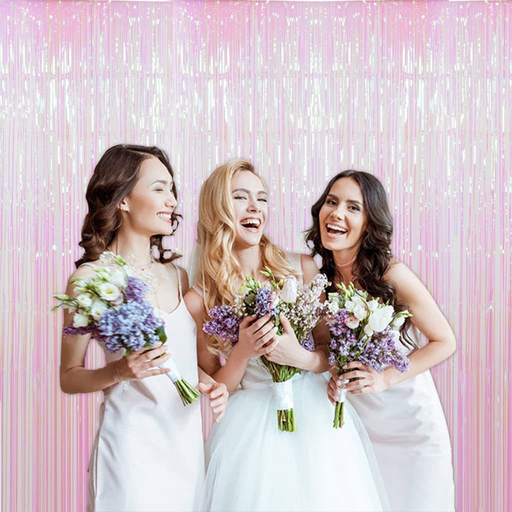 (2x1m) Party Deko Holographischer Lametta Vorhang Glänzender Fransen Vorhang Foto Hintergrund - Rosa / Grün