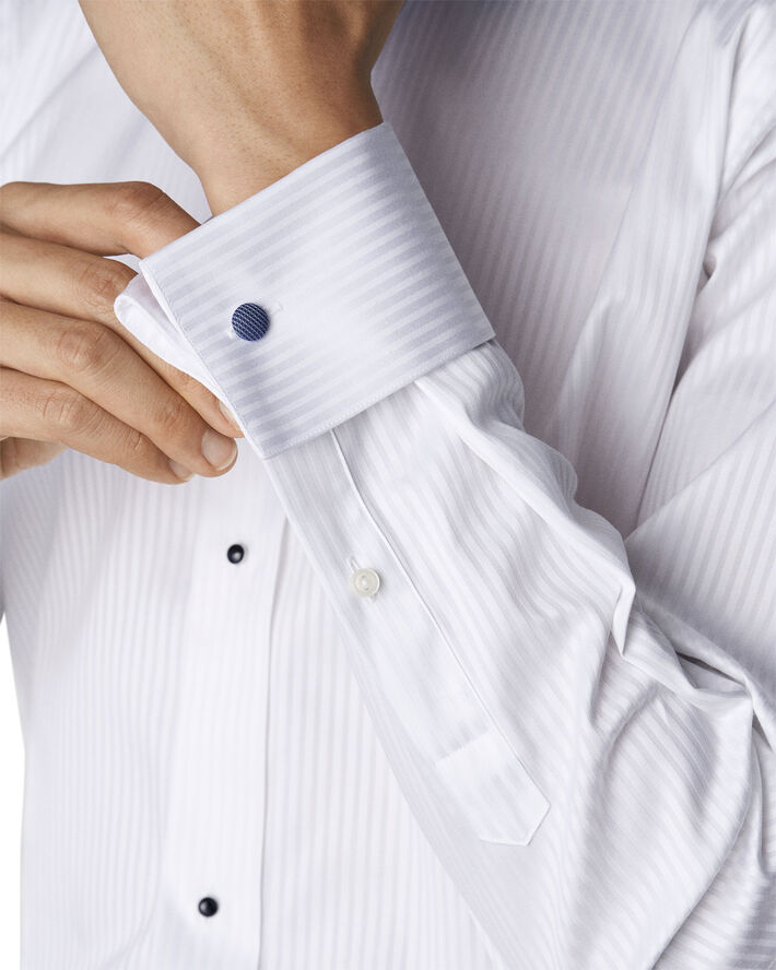 ETON White Striped Satin Tuxedo Shirt - Slim Fit Hvid