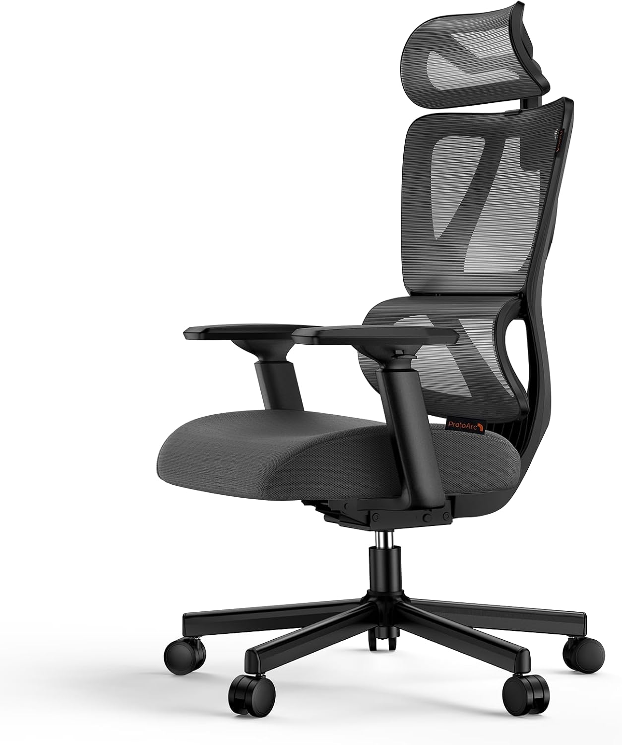 ProtoArc EC100 Ergonomischer Bürostuhl – Computer-Schreibtischstuhl mit 10 cm dickem Federkissen, Lendenwirbelstütze, Verstellbarer Armlehne & Kopfstütze, Mesh-Drehstuhl für Home-Office, Schwarz