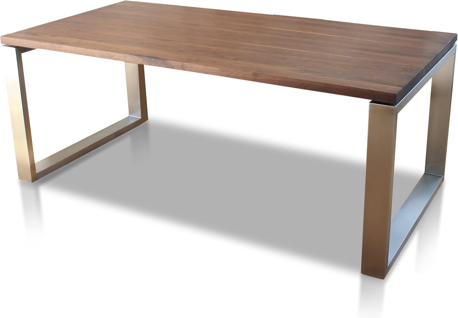 Esstisch Massivholz Edelstahl Serie Munich, Tisch Holz Nussbaum amerik. massiv 220 x 100 cm, Holztisch Edelstahl Metall Stahl, Premium Esstisch, Design Tisch Edelstahl Tischgestell