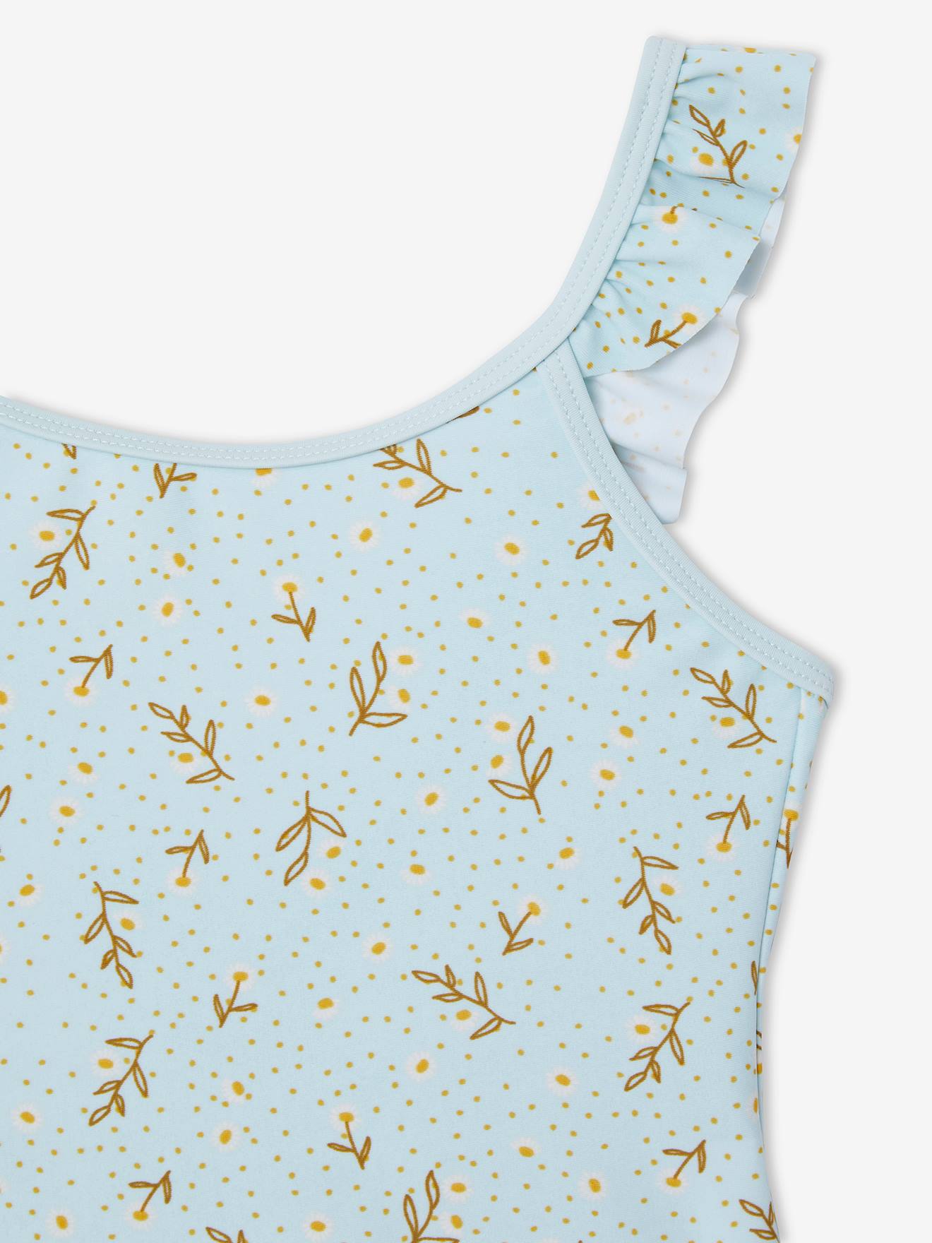 Maiô com estampa de margaridas, para meninas, estampa azul clara.