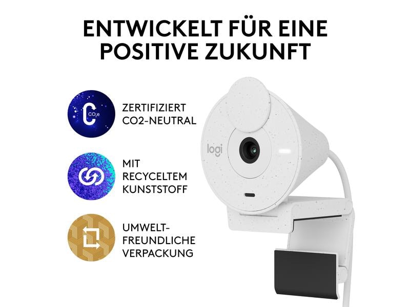 Logitech Webcam Brio 300 White Full HD-Webcam mit integrierter Abdeckblende