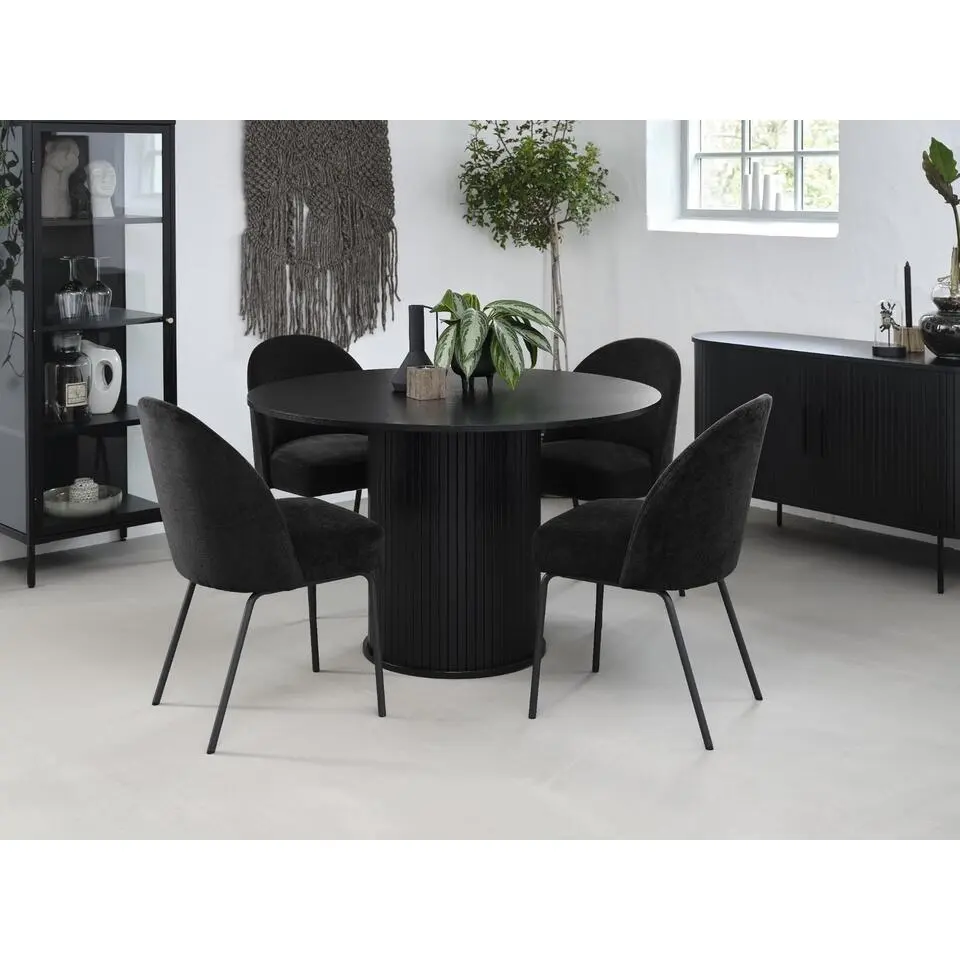 Eettafel Ø120cm Eikenhout - Zwart - Tafel Nola