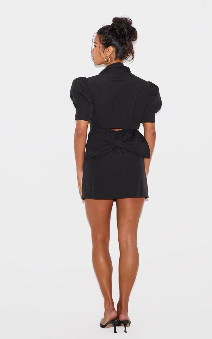 Noir Robe Blazer À Manches Courtes Avec Nœud Au Dos