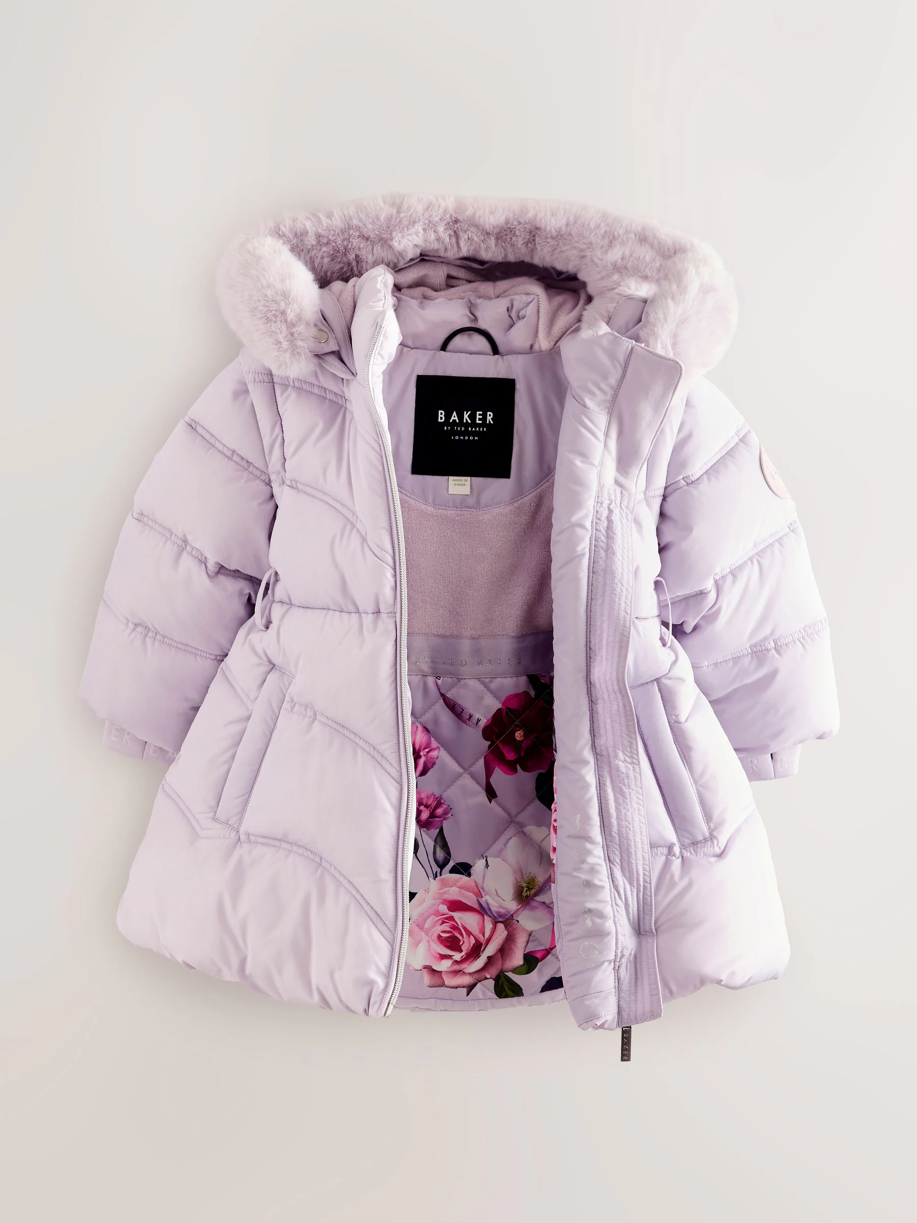 Baker by Ted Baker lilapaarse regenbestendige gewatteerde jas met strik in de taille