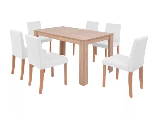 Table et chaises 7 pcs Cuir synthétique Chêne Couleur crème