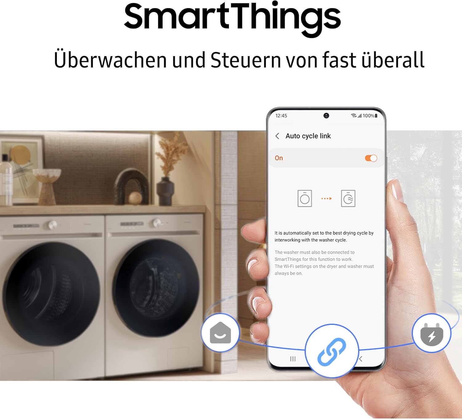 Samsung DV91DG52A0AEEG Wärmepumpentrockner, 9 kg, EEK: C, AI Wäschetrockner mit WiFi-SmartThings-App, LED-Display, Hygiene-Programm, Air Refresh, Knitterschutz, Weiß