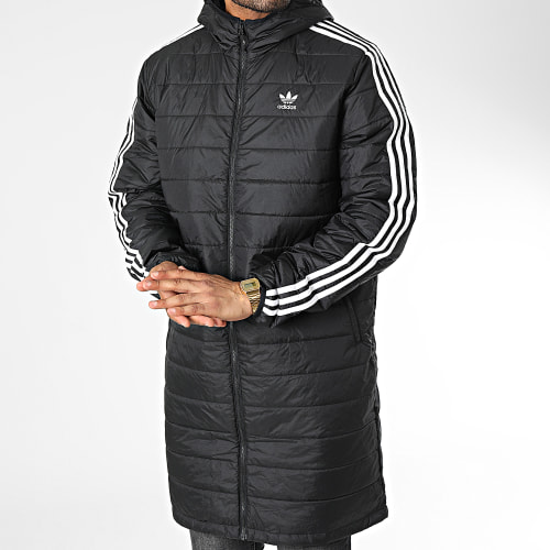 Doudoune Longue Capuche A Bandes HM2461 Noir