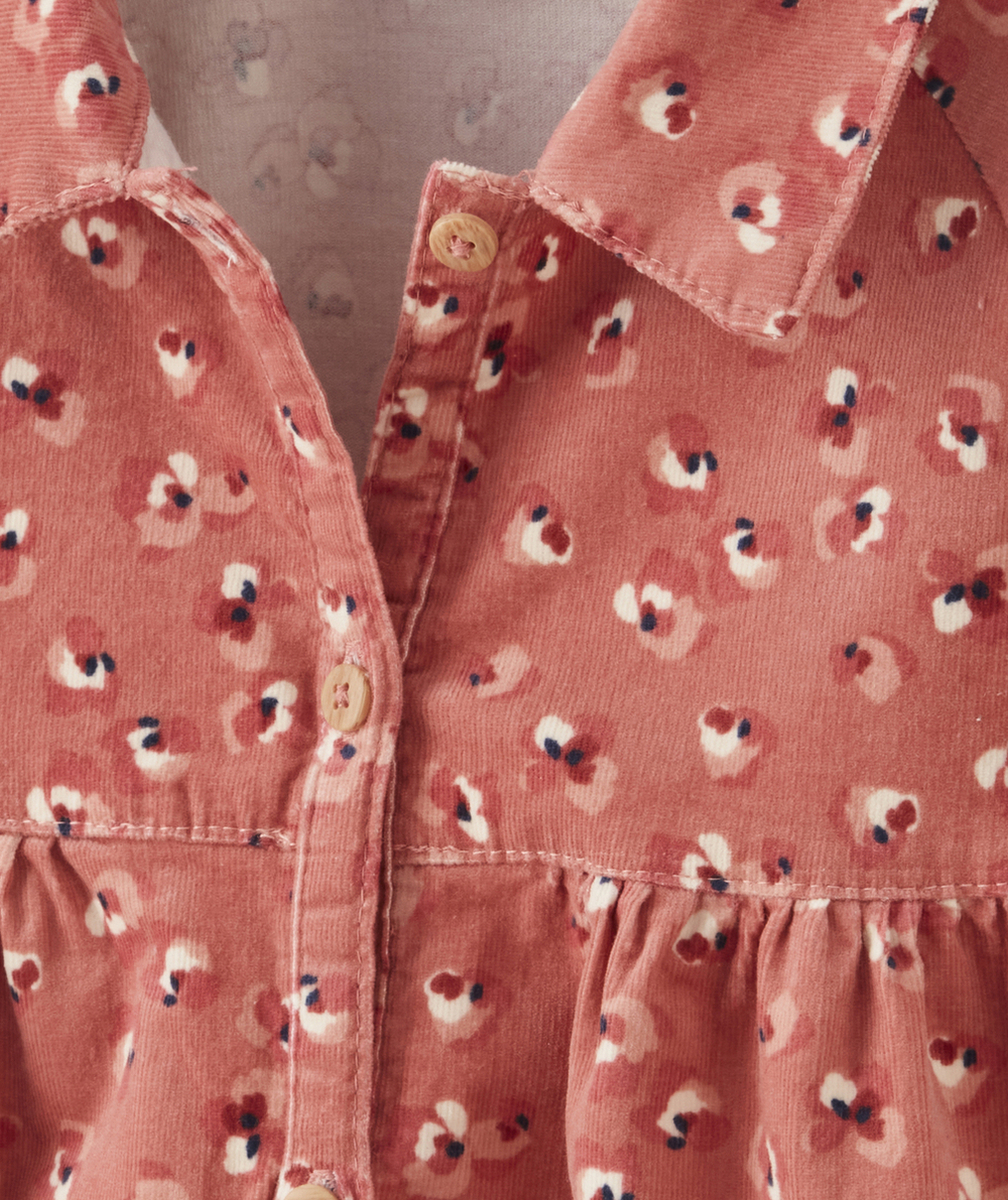 ROBE ROSE EN VELOURS IMPRIMÉ FLEURI BÉBÉ FILLE