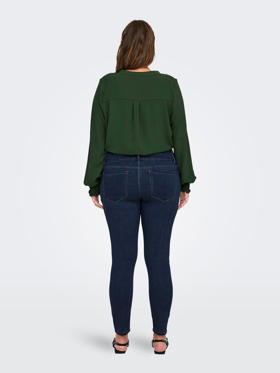 CARANNA Mittlere Taille Skinny Fit Jeans Dark Blue Denim