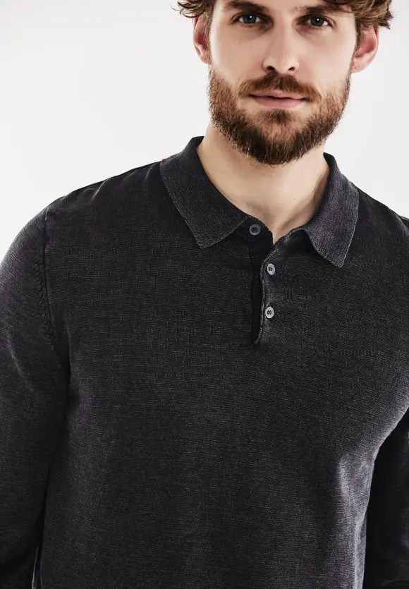 Strick Polo Pullover - faded black