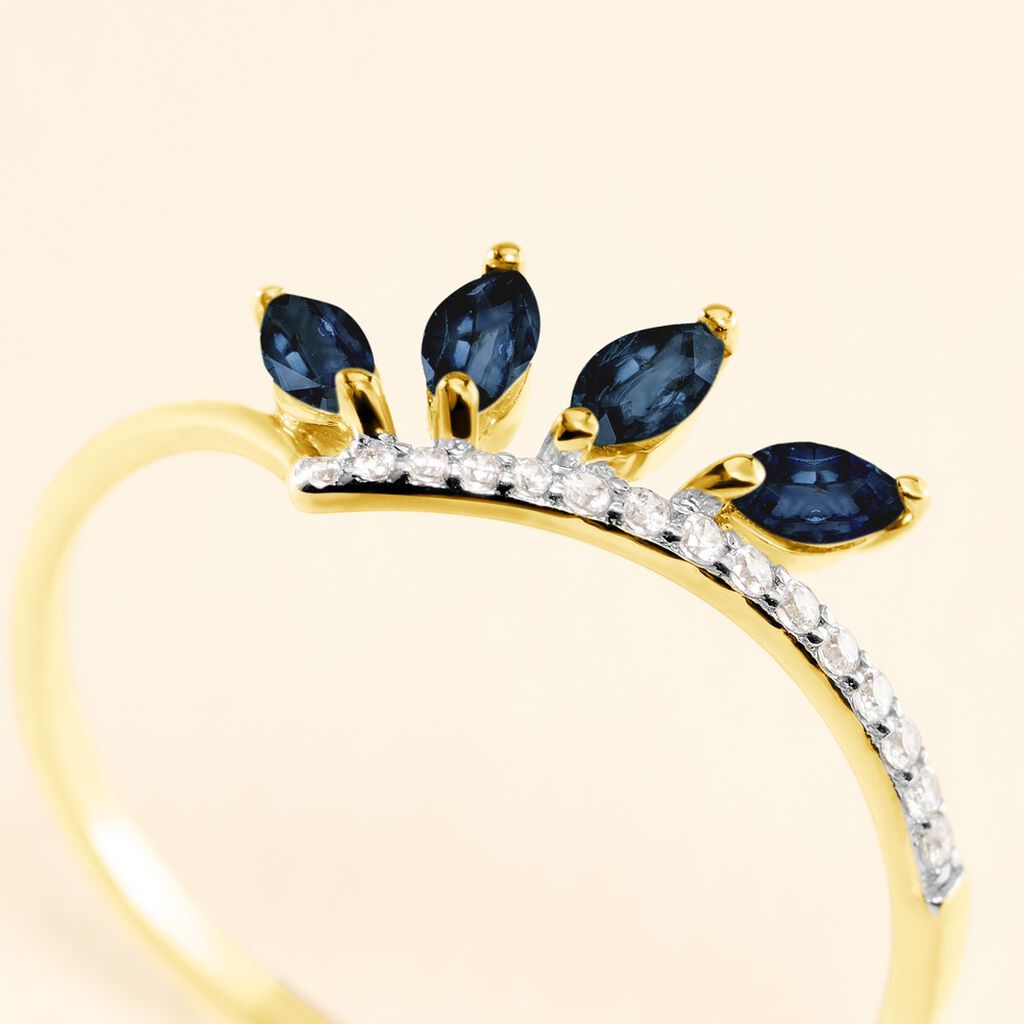 Bague Navette Or Jaune Saphir Diamant