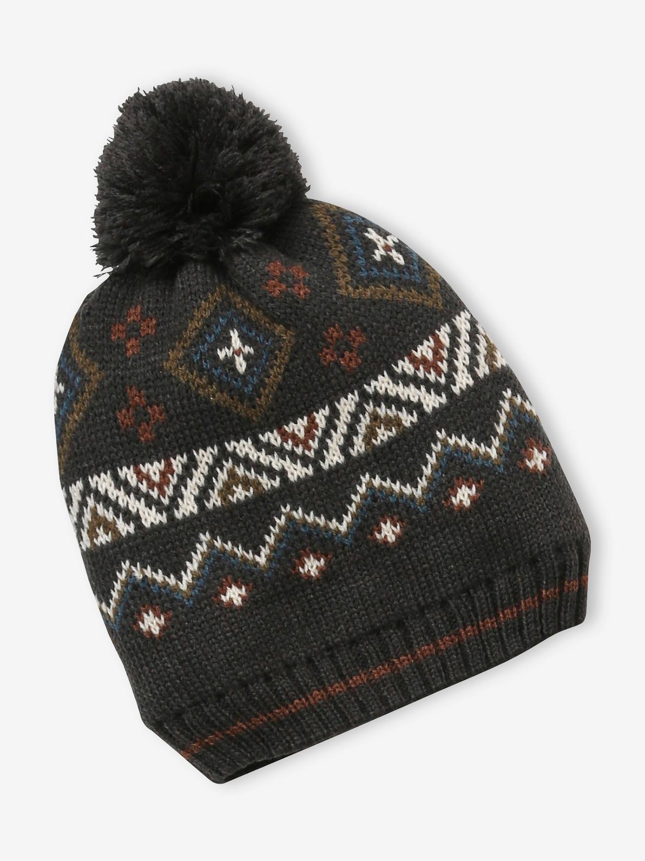 Gorro de malha jacquard para meninos, cinza escuro bicolor/multicolorido