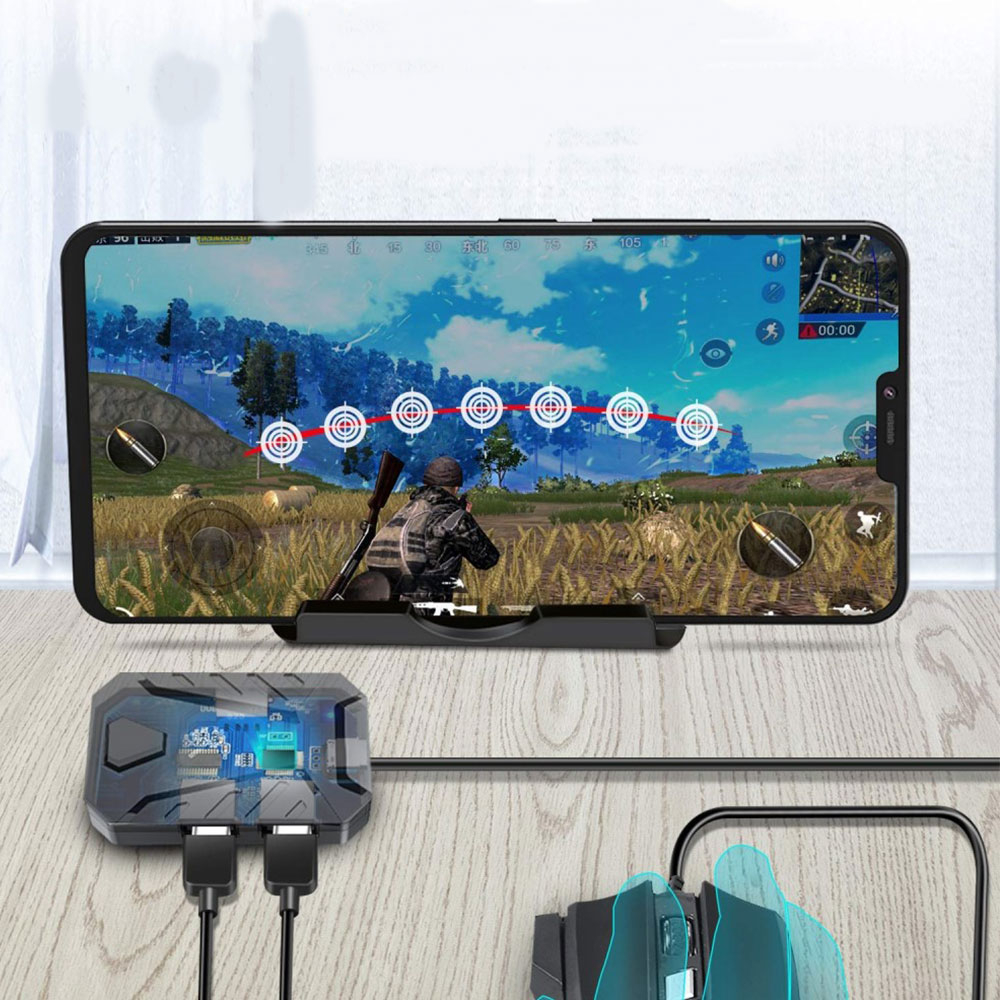 Bluetooth Tastatur und Maus Adapter Konverter mit 3x USB A für Smartphone und Tablet (iOS / Android) - Schwarz