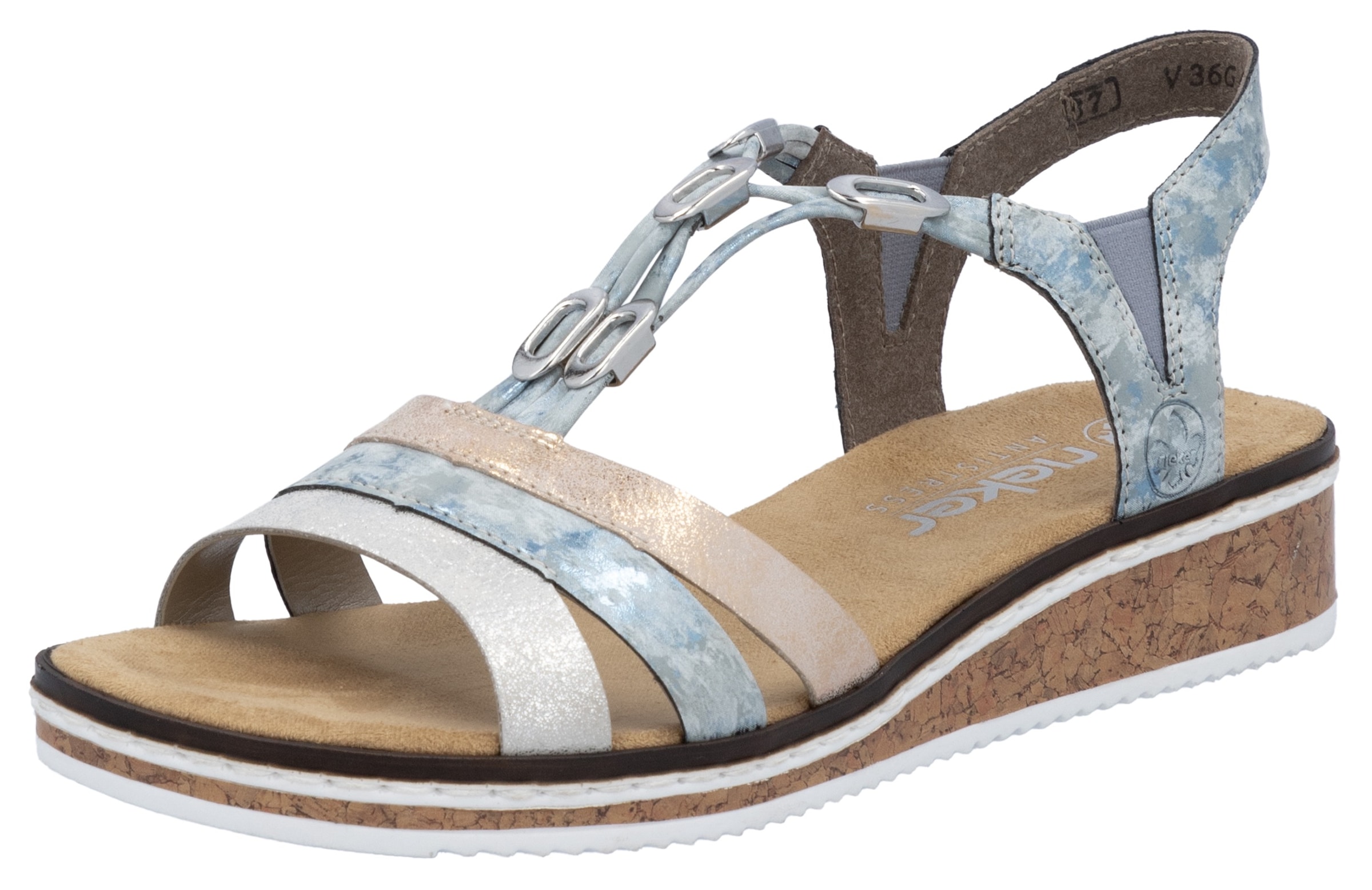 Rieker Riemchensandale  , Sommerschuh, Sandalette, Keilabsatz, mit dezenter Schmuckverzierung