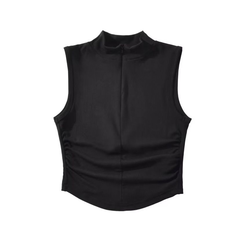 Osion - Tanktop met geplooide hals en effen kleur