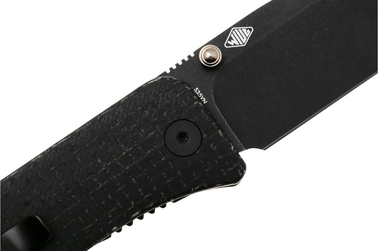 WE Knife Banter Wharncliffe WE19068J-1 Blackwashed CPM S35VN, Black Burlap Micarta, zakmes, Ben Petersen design
