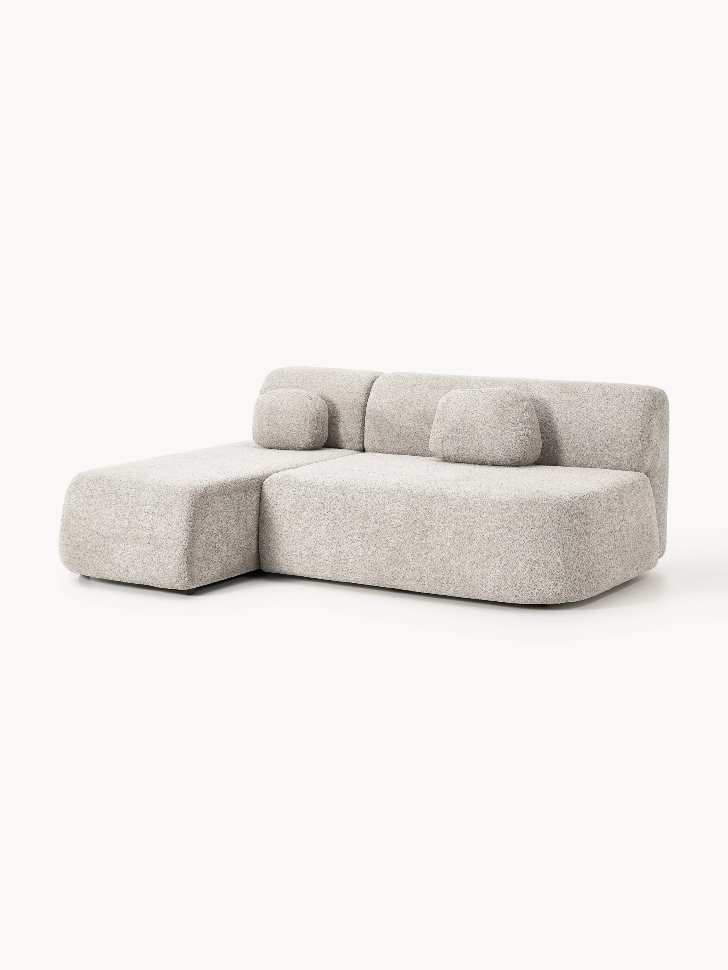 Hoekbankbed Pao van teddy-bouclé met opbergruimte