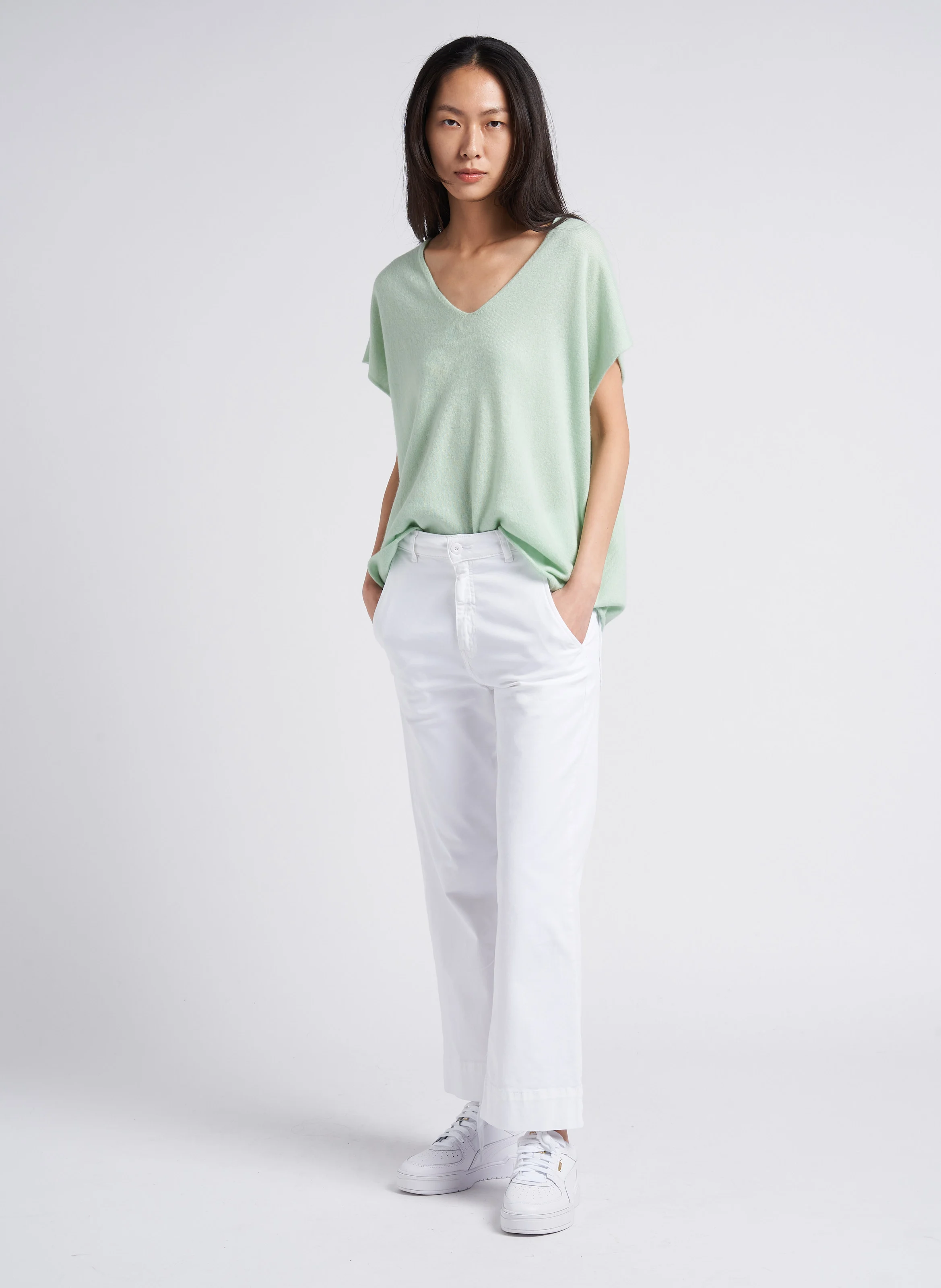 PALTROW - Pantalon 7/8 ème taille haute en coton | Blanc
