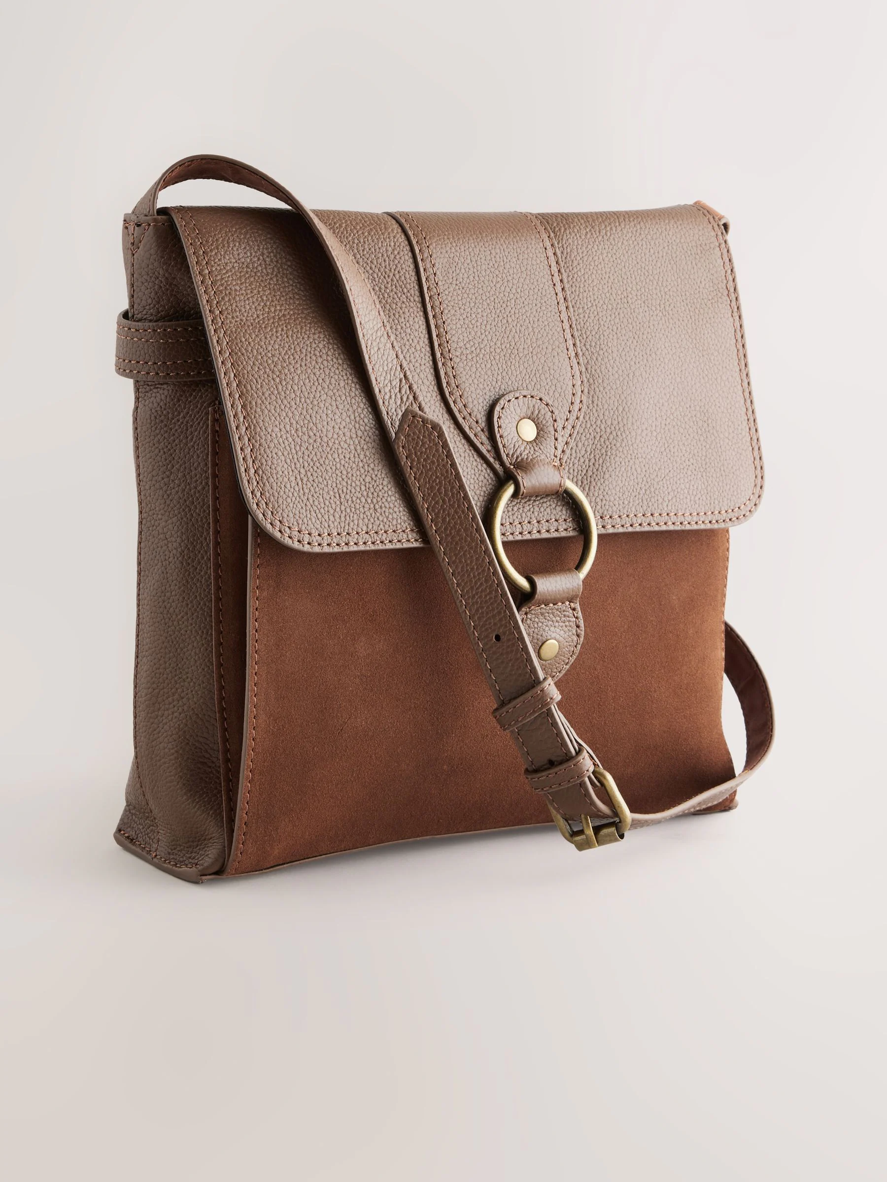 Lichtbruin - Leren messenger-tas met vak