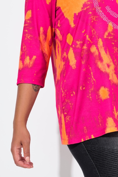 T-Shirt, Straight Fit, Smiley, Batik-Muster