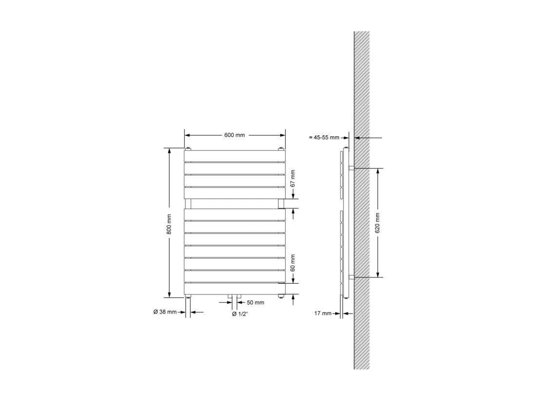 Radiateur de salle de bain design plat connexion central anthracite 600 x 800 mm