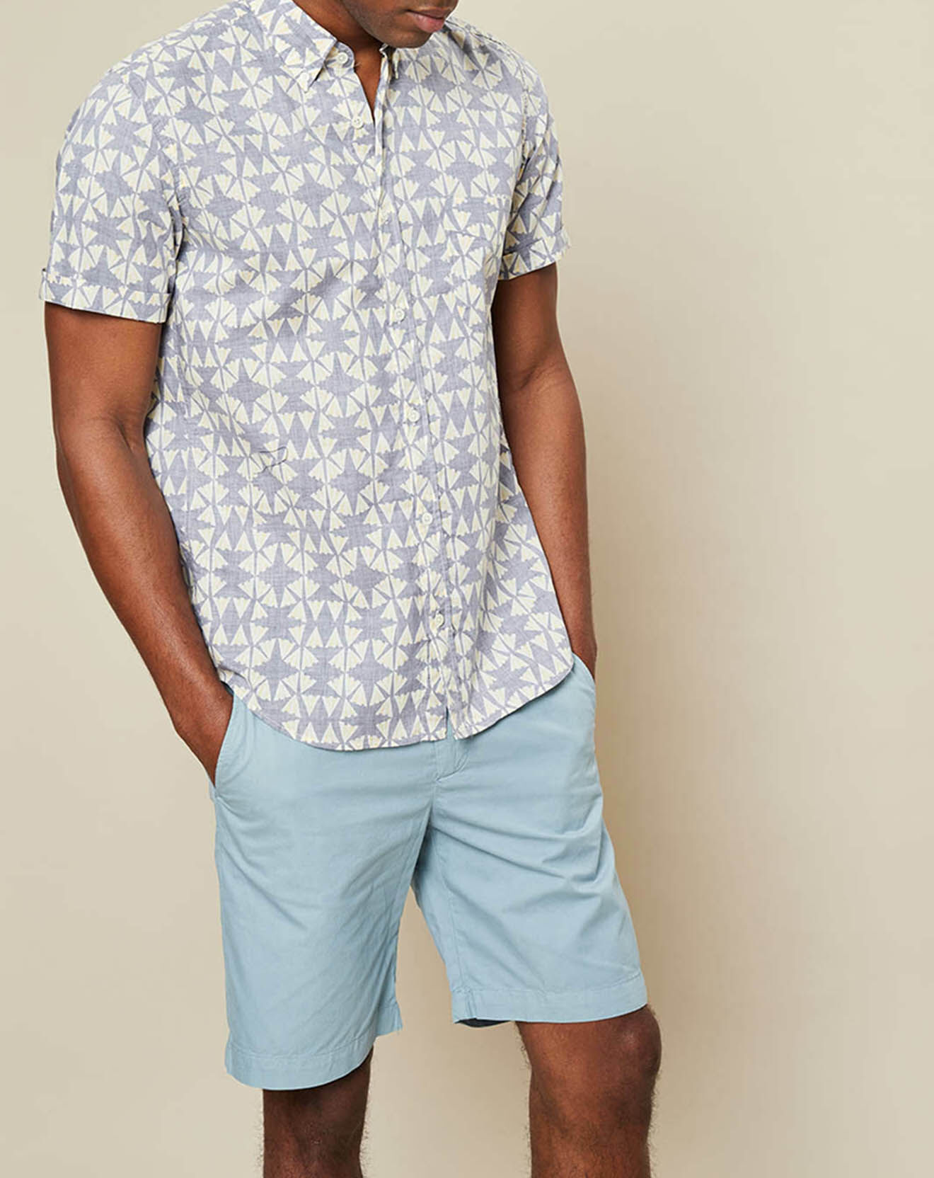 Hartford Chemise Slim Fit Side imprimée bleu/blanc/jaune