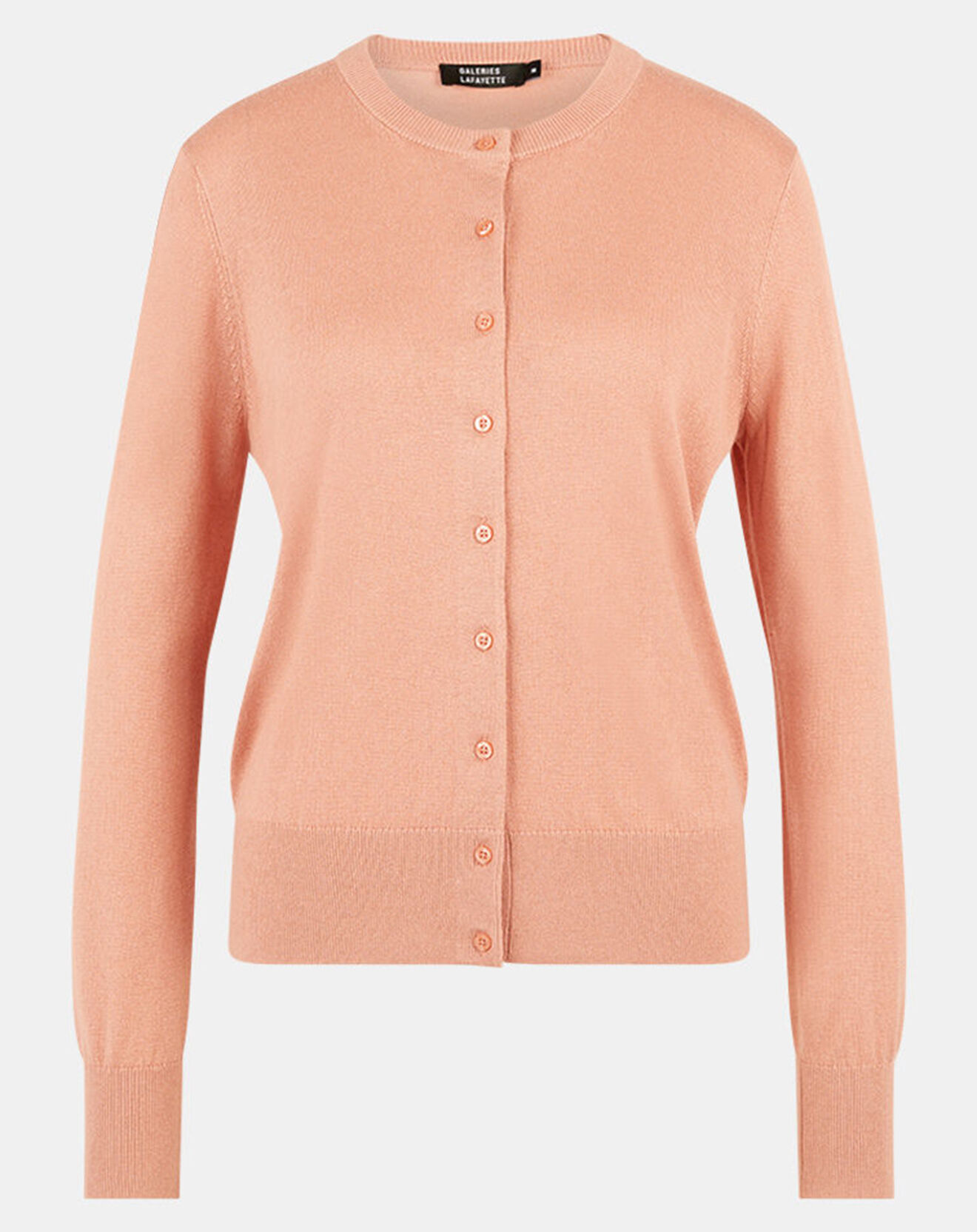 Galeries Lafayette Cardigan en Soie & Cachemire Facaosilk col rond rose
