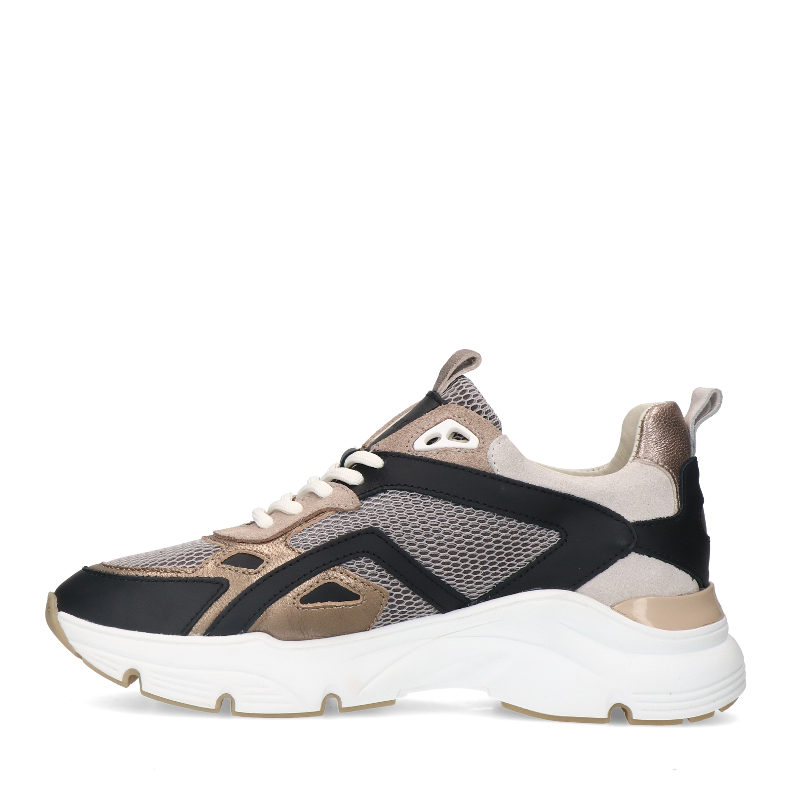 Zwarte leren sneakers met mesh details