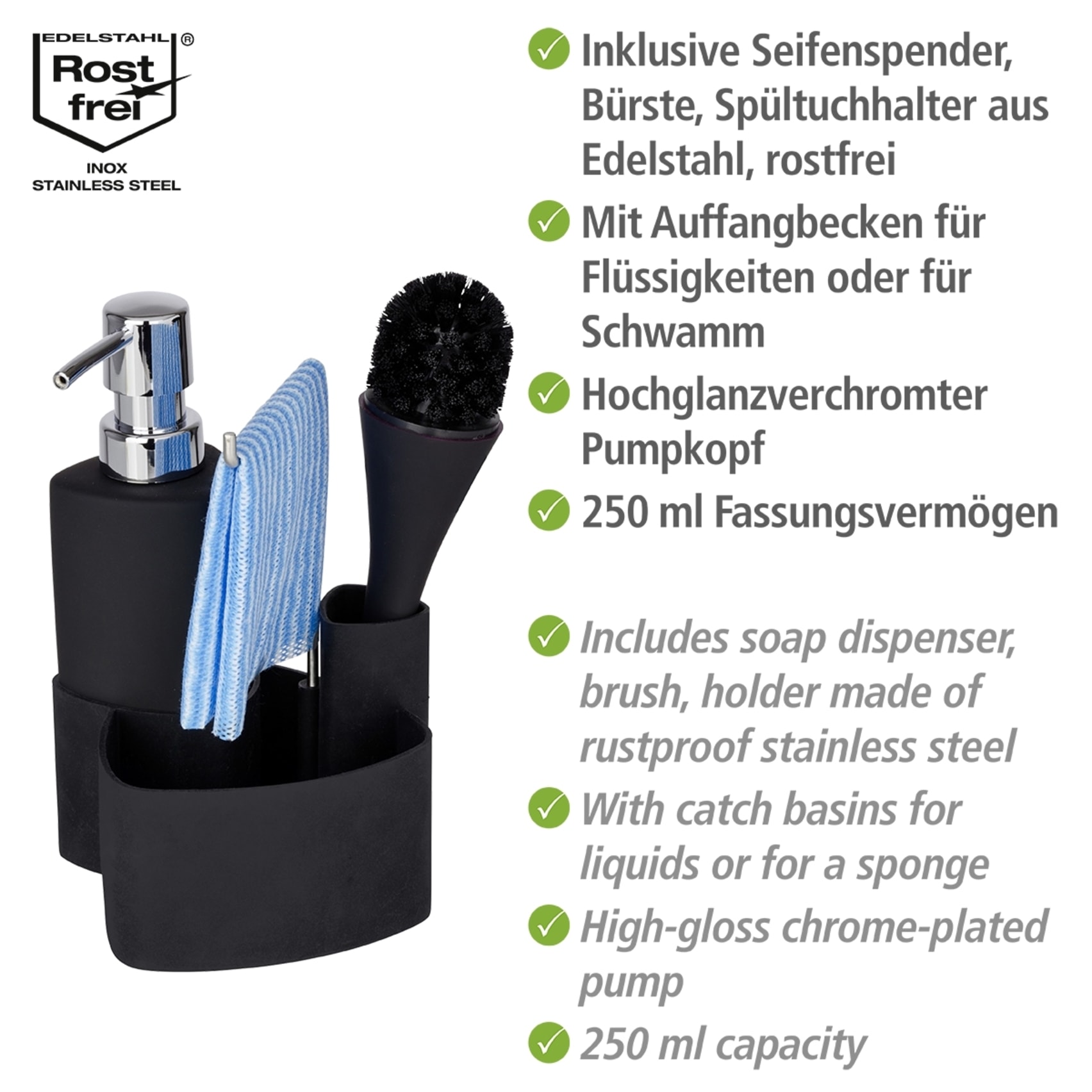 WENKO Spülmittelspender »Modell Empire« Spül-Set mit Spülmittelspender, Spülbürste und Handtuchhalter, Keramik
