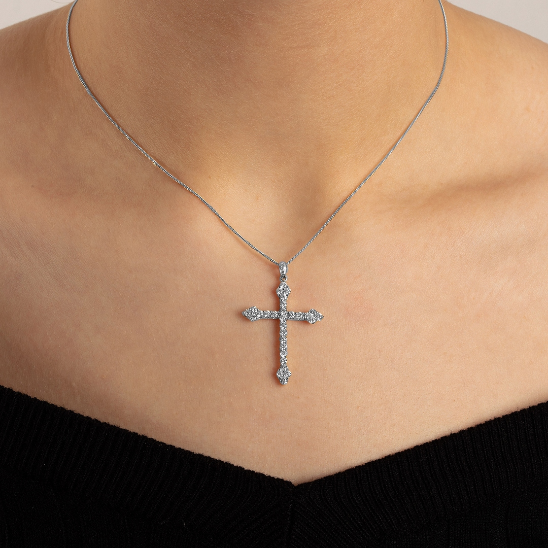 Anhänger 750/18 K Weissgold Kreuz mit Brillanten 1.00 ct H/si
