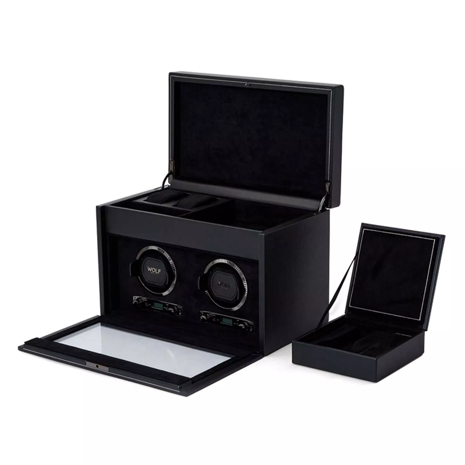Wolf British Racing Green Watch Winder 2 ure Sort Imiteret Læder 792202