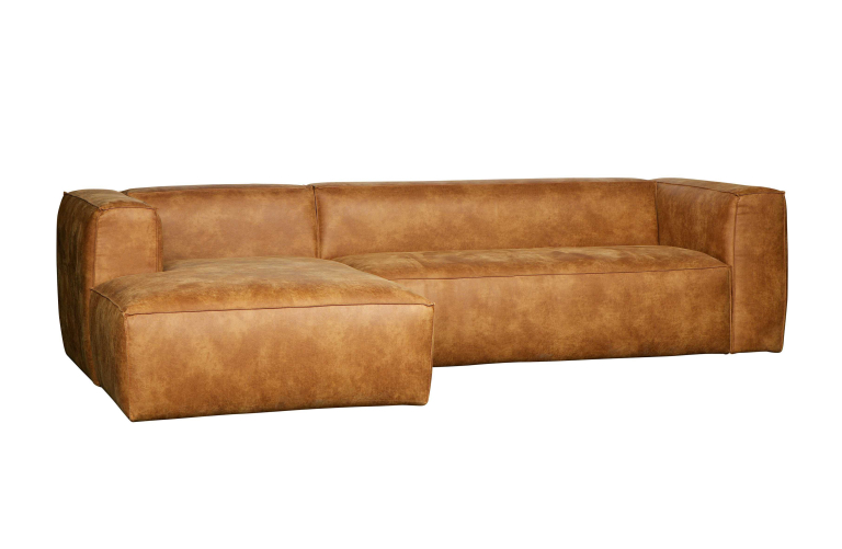 WOOOD Bean bank met chaise longue links leer cognac