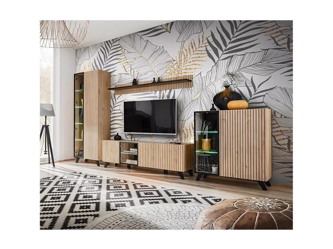 Ensemble de 4 meubles de salon NIELSEN – Chêne et noir