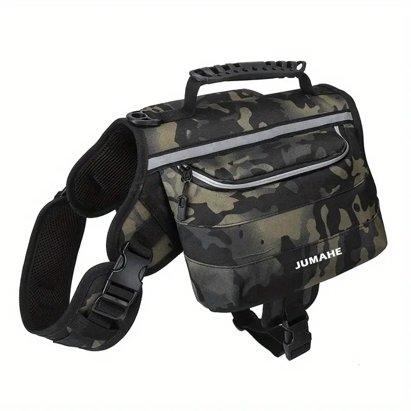 Reflektierende Oxford Hunde Weste Outdoor Haustier Rucksack mit Seitentaschen   Haltegriff - Camouflage