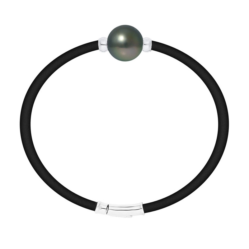 Bracelet Homme Néoprène, Perle de Tahiti et Argent Massif 925