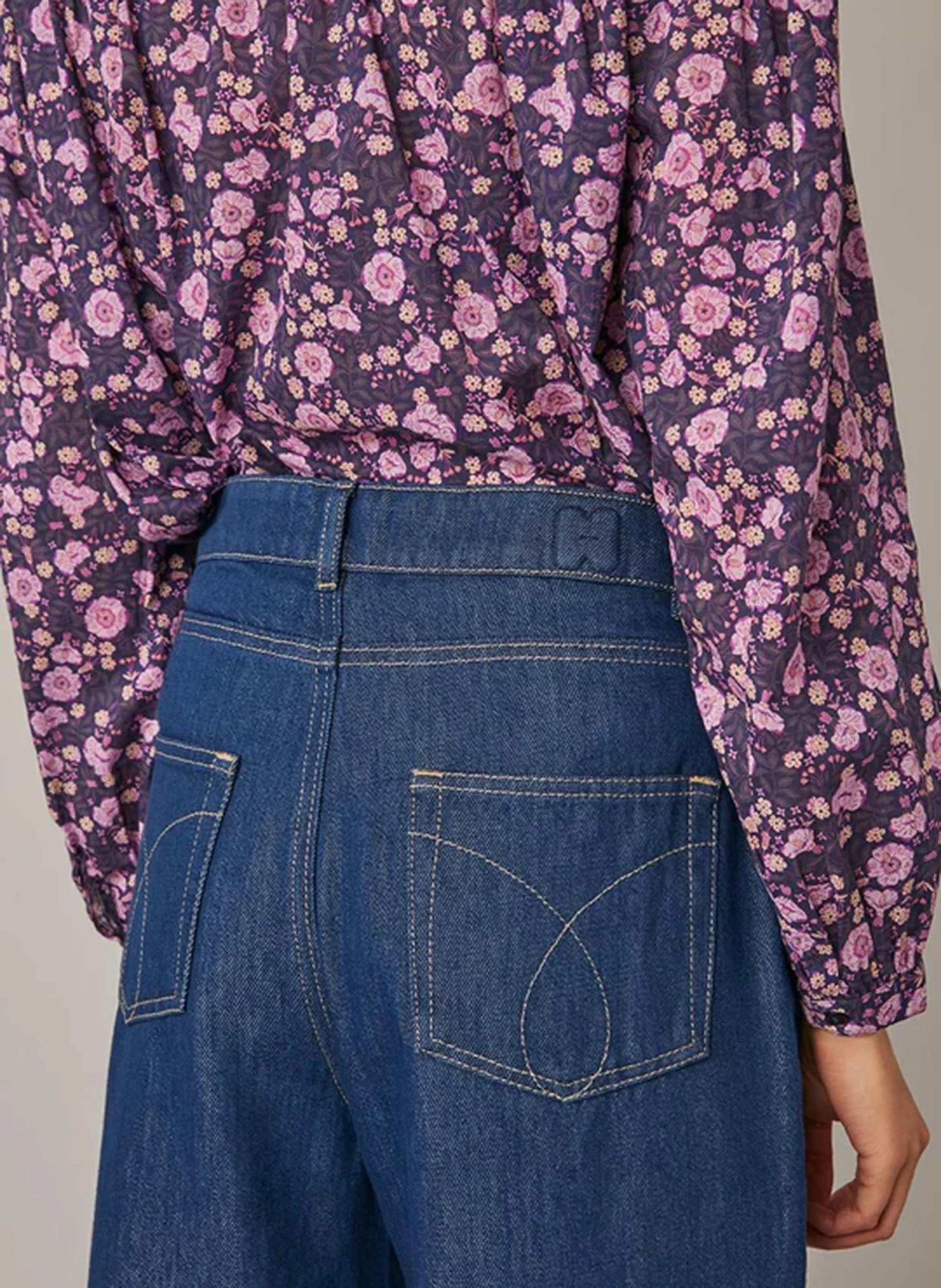 FELIX - Jean flare taille haute en coton mélangé | Bleu