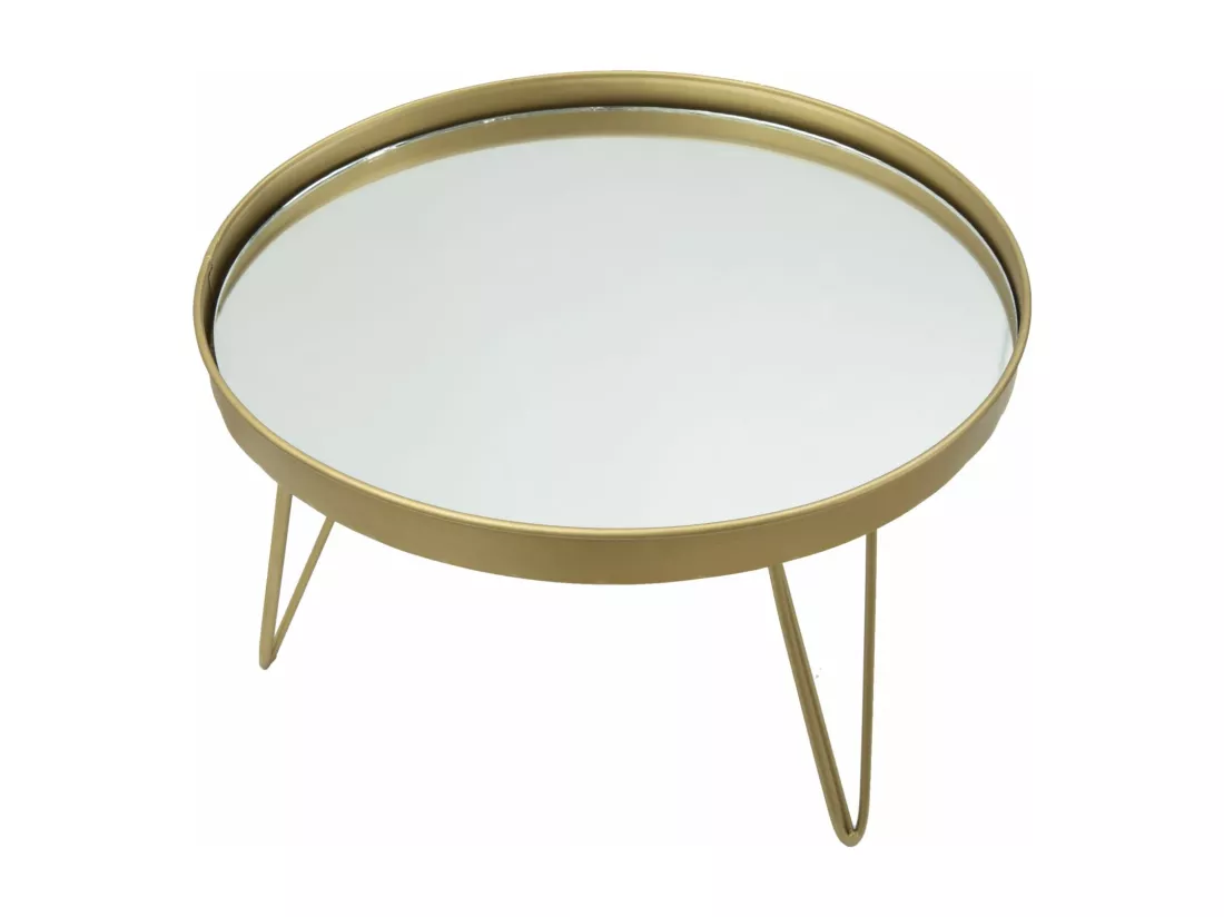 Porte-objet en métal doré avec plateau miroir Ø 36,5x22 cm